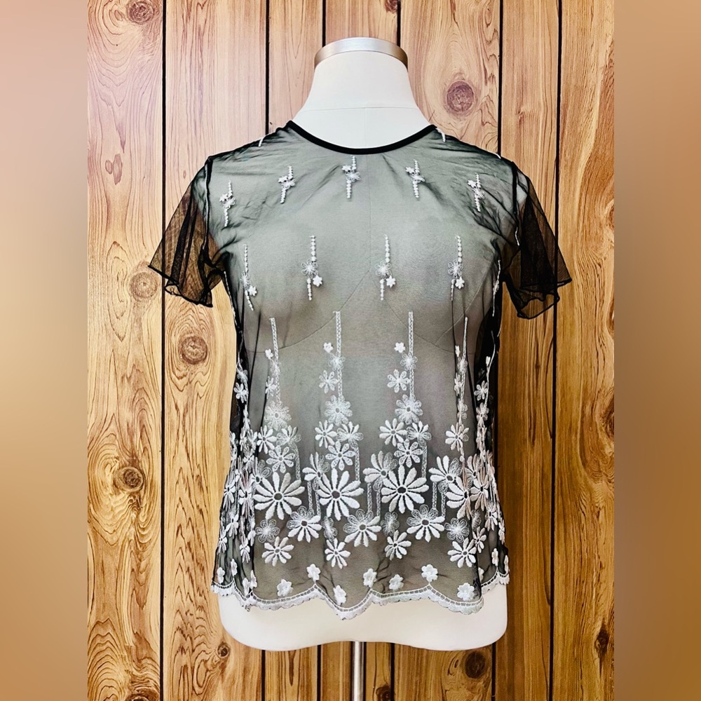 VTG 1990s Black Sheer Floral Top